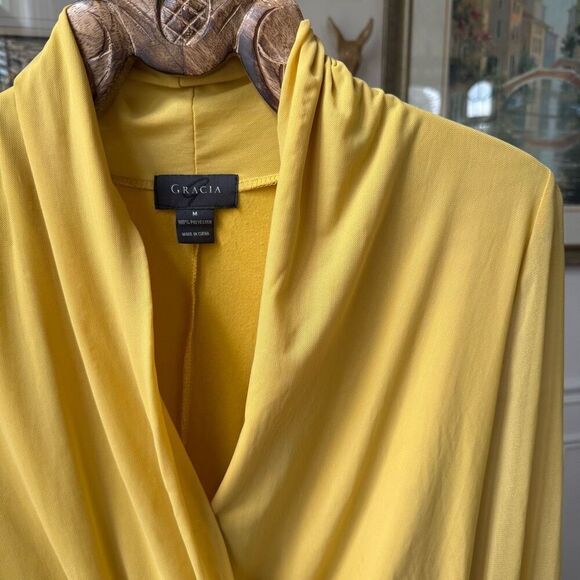 Garcia Marigold Yellow Mixed Material Plunging Shawl Neck Bodysuit M - Picture 2 of 7